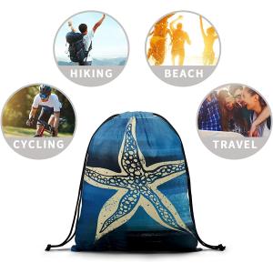 Summer Starfish Drawstring Grip Bags Dark Blue Ocean Animals String Bag Outdoor