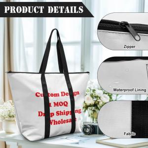 Fashion Casual Street Reusable Environmental Handbag Zipper Tote Bag, Kraft