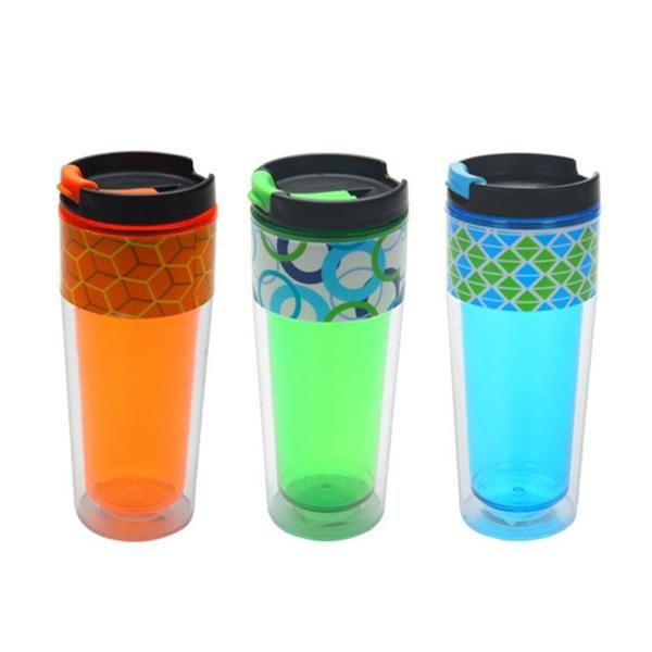 Buy 16oz AS/PS Double wall colorful tumbler with flip-lid eco-friendly FDA/LFGB/CA65/CE/E at wholesale prices