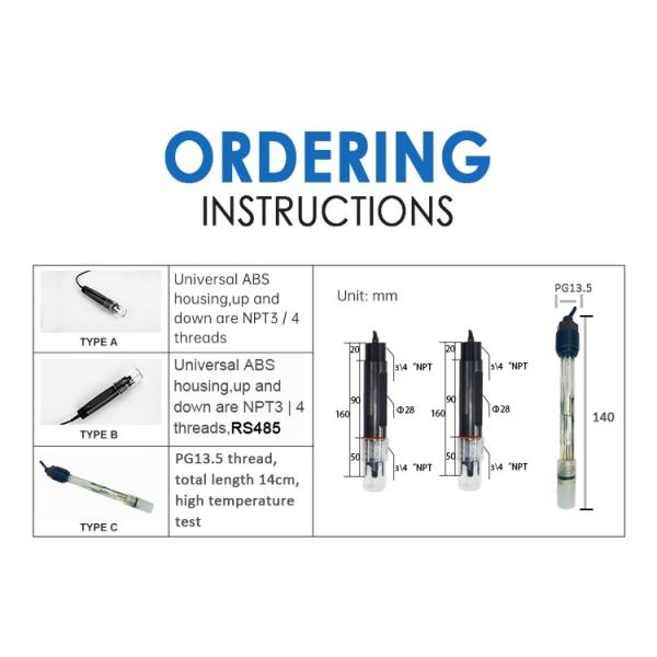Online Water Sensor/Probe/Electrode pH Meter with Automatic Temperature Compensation