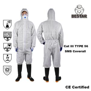 China Tape Seam Disposable Painters Coveralls Disposable Protective Suit Cat III Type 5/6 SMS on sale