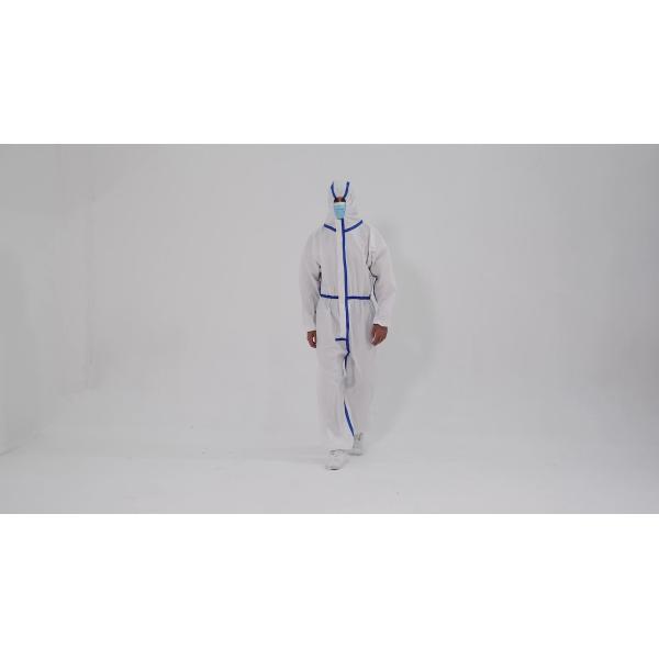 Buy Nonwoven Disposable Microporous Coverall PE Film Coating over PP Layer Seam Sealing Strips EU Standard EN14126 Type 6 at wholesale prices