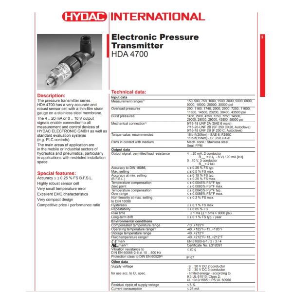 HDA 4700 General Pressure Transducers best price new and ori