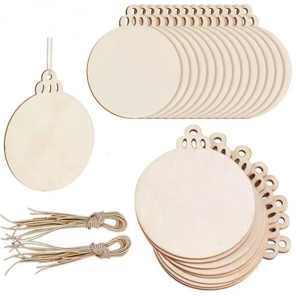 Natural Wood Slices, DIY Wooden Christmas Ornaments Unfinished Predrilled Wood