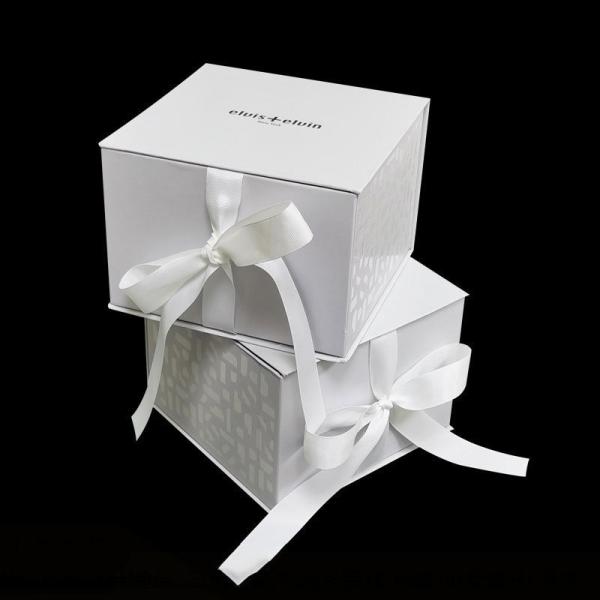 Square Custom Logo Luxury Foldable White Cardboard Gift Packaging Paper Box With Ribbon