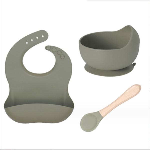Get Your Silicone Feeding Set Plate Bowl Bib and Spoon for Your Little One's Mealtime