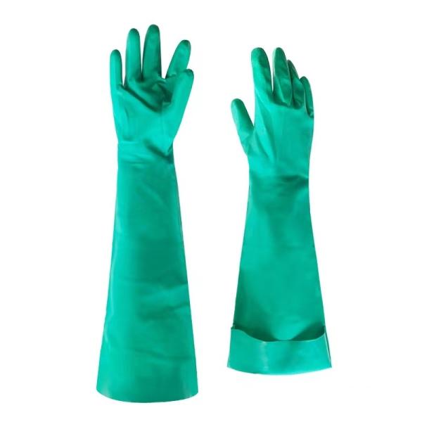 45Cm 22 Mil Nitrile Gloves Acid Resistance Solvent Resistance Green Gloves Nitrile