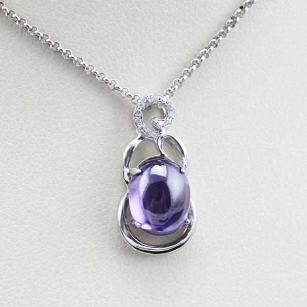 Sterling Silver Silver Chain Necklace Oval 8mmx10mm Blue Topaz Pendant (PSJ0477)