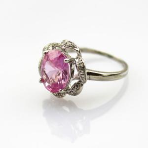 Women Jewelry Pink Cubic Zirconia 925 Silver Ring (R232)