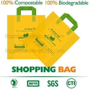 China 100% Compostable Shopper, Biodegradable Handle Handy Carrier Eco Bio Starch Plant Biodegradable T-Shirt Bags With Logo on sale