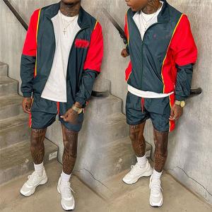 Custom Logo Embroidery Thin Two Piece Joggers Suits Nylon Polyester Windbreaker  Zipper Jacket Tracksuit Short Sets for Men