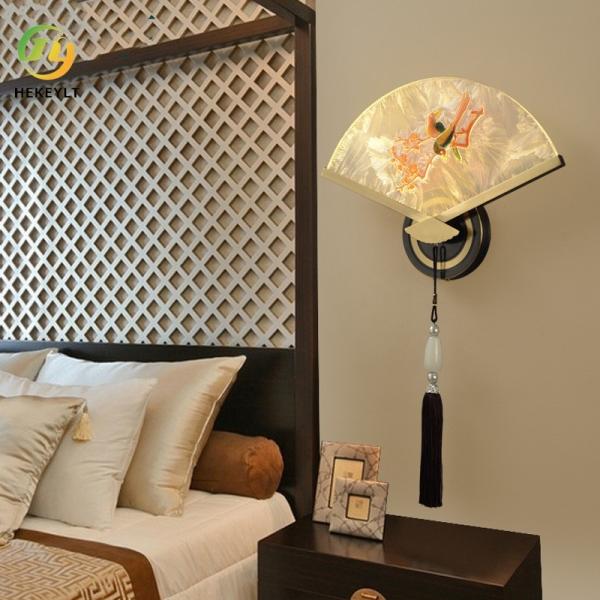 Buy New Chinese Style Copper Enamel Color Fan Leaf Wall Lamp Corridor Wall Lamp at wholesale prices