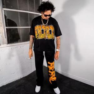 Screen Print Tshirt Logo Jogger Straight Leg Distressed Embroidery Stacked