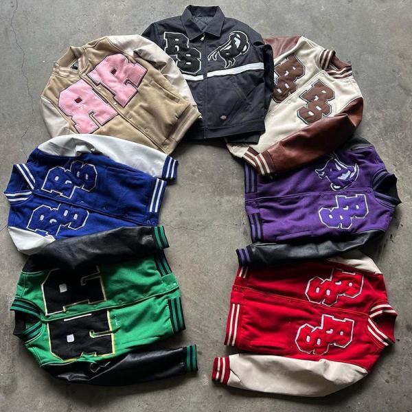 Buy Chenille Embroidery Leather Sleeve Mens Bomber Varsity Jacket Breathable at wholesale prices