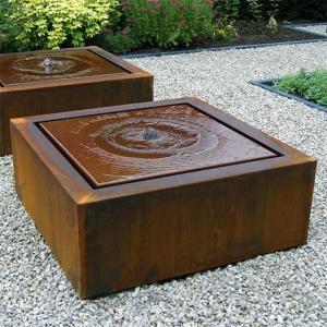 Quality Garden Decoration Rusted Orange Corten Steel Fountain Square Water Table for sale