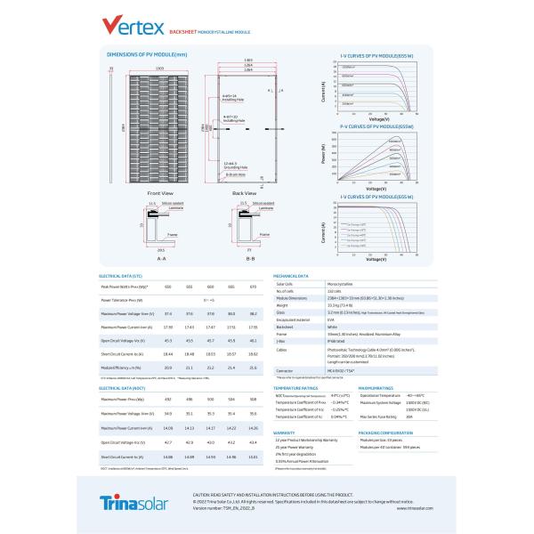 670W Trina Pv Modules 210mm Solar Cell Mono Facial Half Cut Modules 650W