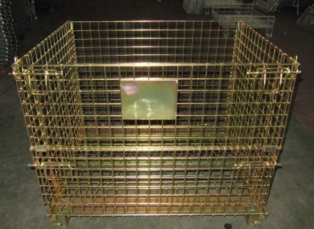 Buy Industrial warehouse folding stackable storage wire mesh basket container at wholesale prices