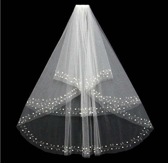 2018 New European and American double wedding, wedding, face veil, hand-stitched pearls, bridal veil