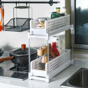 Double Tiers Plastic Pantry Shelves PP Shelf Plastic Kitchen Rack