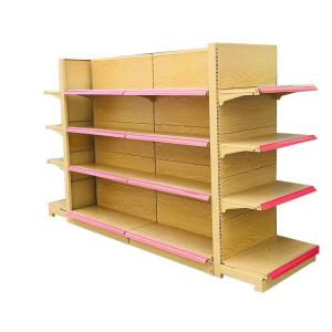 Retail Store Wood Gondola Shelving Wood Grain Transfer Heavy Duty Shelves