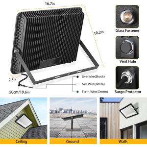 300W IP66 Waterproof Outdoor Floodlight 5000K Daylight White LED Exterior Light