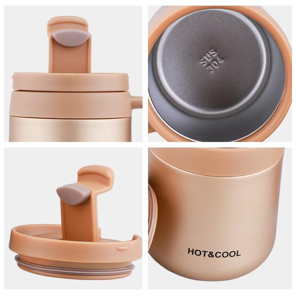 350ml Custom Leak Proof Stainless Steel Coffee Mugs With Logo, Promotional Insulated Coffee Or Tea Tumbler With Lid And Handles