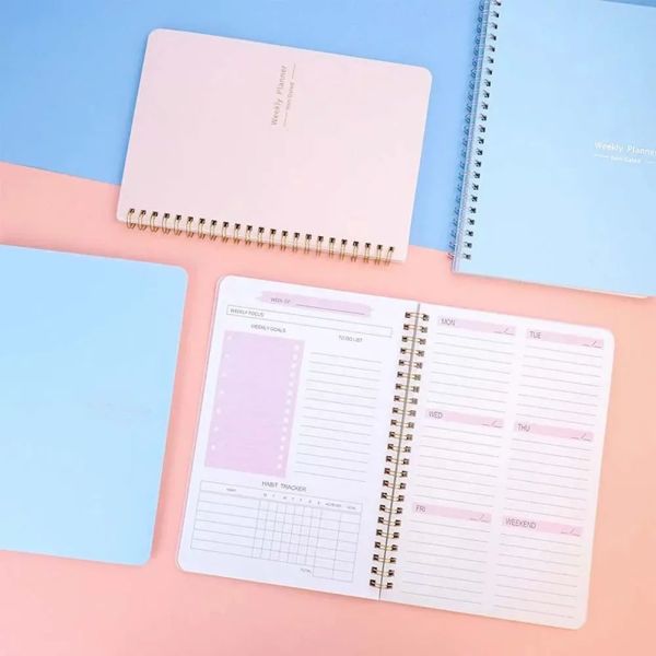 Hot Sale A5 Weekly Monthly Spiral Organizer Agenda Planner Notebook 52 Weeks Schedule with Transparent PP Leather Cover Material