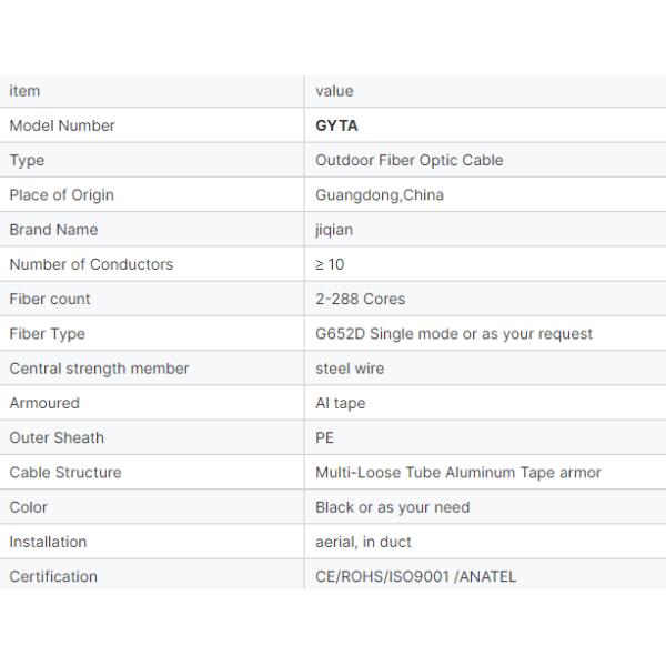 Underground Fiber Optical Cable Stranded Loose Tube Armored Fiber Optic Cable GYTA GYTA53