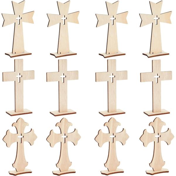 Customized Christmas Nativity Wooden Cross Unfinished Wood Tabletop Cross for Crafts Standing