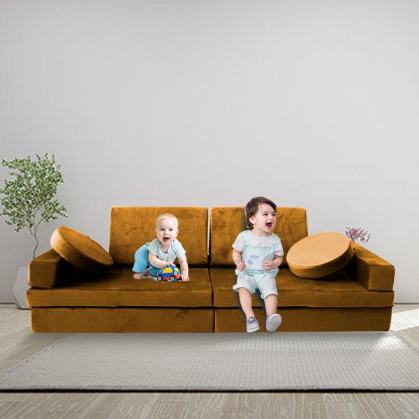10pcs Modular Foam Kids Play Sofa Velvet Fabric Polyester Climbing Couch