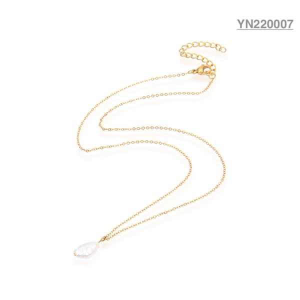 Buy Baroque Shaped Pearl Pendant Necklace 40CM Gold Stainless Steel Necklaces at wholesale prices