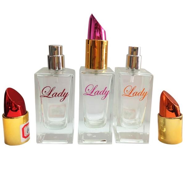 Cute Square Glass Perfume Bottles / 30ml Antique Perfume Bottles With Lipstick