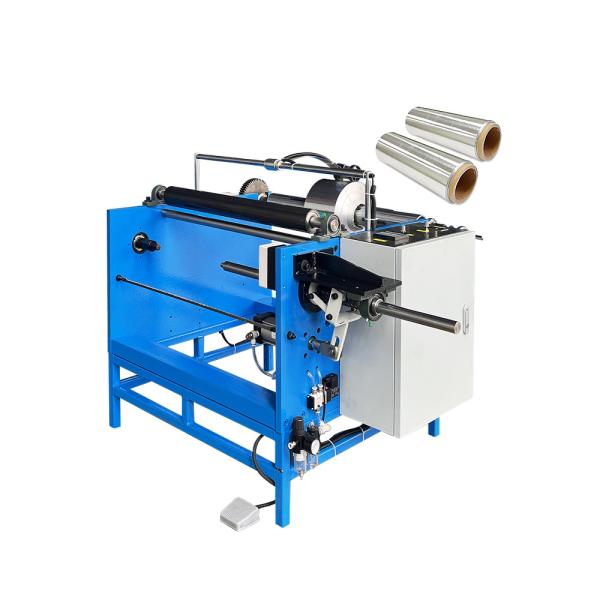 Buy 350 KG Manual Stretch Film Roll Rewinder Single Spindle Aluminum Foil Slitting And Rewinding Machine at wholesale prices