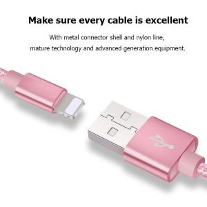 1.2M Rose gold nylon braided cable mobile phone 8 Pin Lightning USB Data charger
