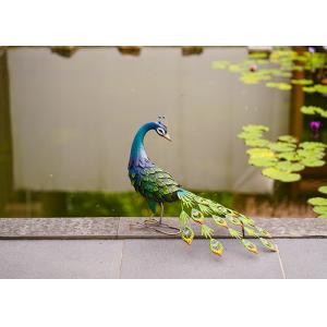 Colorful Animal Peacock Metal Garden Ornament Artistic Weatherproof