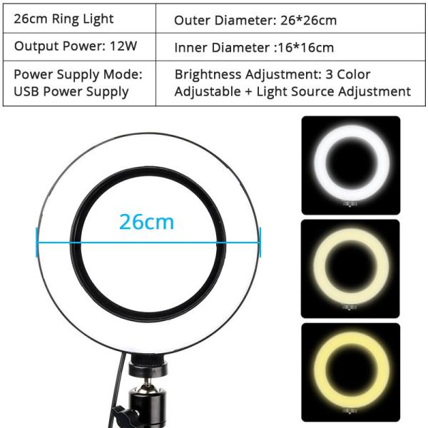 Lazy Phone Holder 12W 3200K 10 Inch Foldable Ring Light