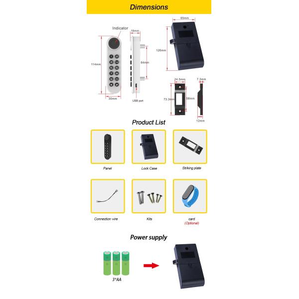 Glass Door Electronic Keypad Locker Cabinet Lock with Code Password and USB Unlock Way