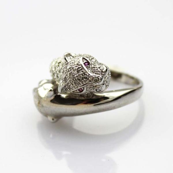 Rose Gold Plated 925 Silver Leopard Ring Pave CZ Diamonds (S-RJ673)