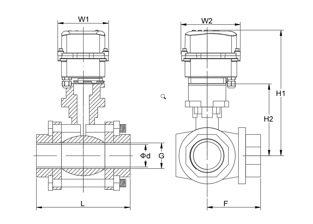 Thread Three Way Ball Valve dimension diagram