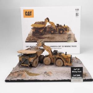 Diecast Masters 1/125 Scale Wheel Loader & Mining Dump Truck Muddy Scene Model
