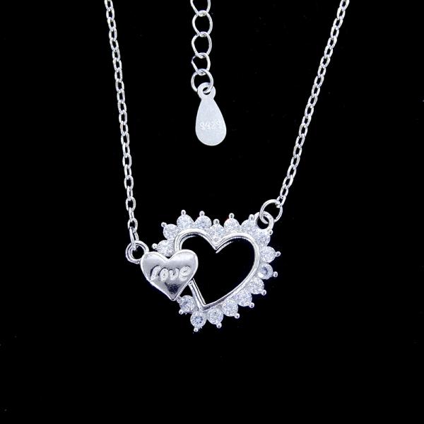 Beautiful Ladies Sterling Silver Cubic Zirconia Heart Necklace Jewelry Korean Style