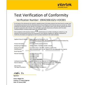Vertex Lighting and Electrical Co., Ltd. Certifications
