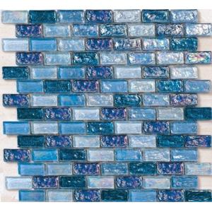 China Marine blue paving for bathroom waving glass mosaic tile on sale