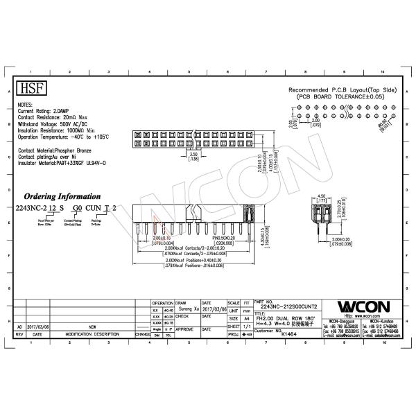 With Bump 2.0 Female Header Connector dual row Straight PA9T Black W=4.0 Tube packing
