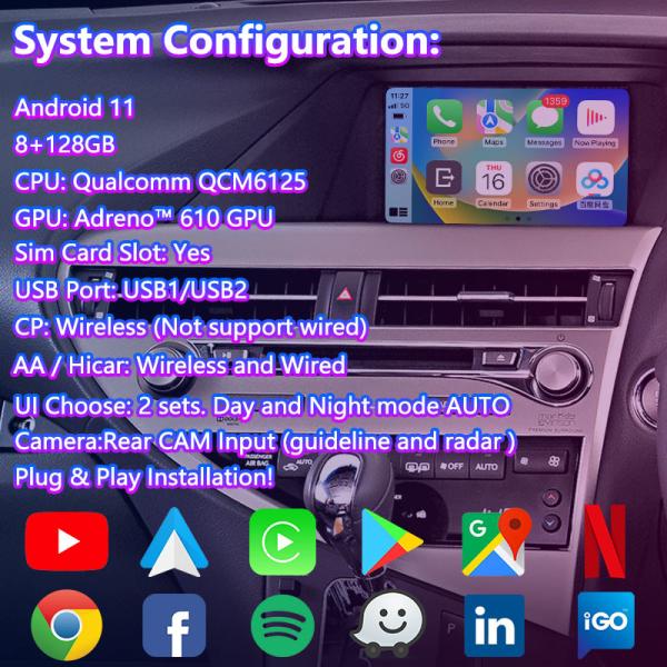 Lsailt 8+128GB Android Multimedia Video Interface for 2012-2015 Lexus RX270 RX350 RX450h