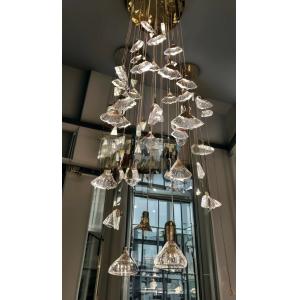 Fan-shaped luxury crystal chandelier High ceiling long stair chandelier for