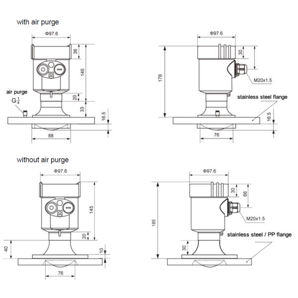 KLD800 Series 80G Radar Level Gauge PTFE Antenna Size Small Blind Spot