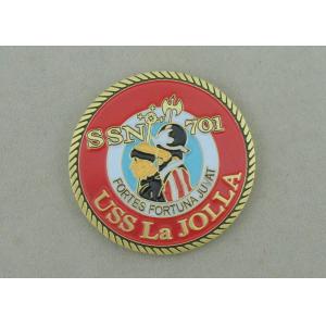 USS La Jolla Zinc Alloy Die Casting Personalized Coin, Antique Gold plating With Rope Edge