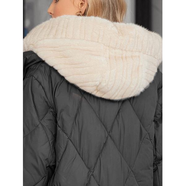 artificial fur hook, big sizes, Thickened Mid Length Down/Cotton Jacket With Detachable Mink Fur Hat Showcasing Winter Elegance, for big size for women who need to a looser coat