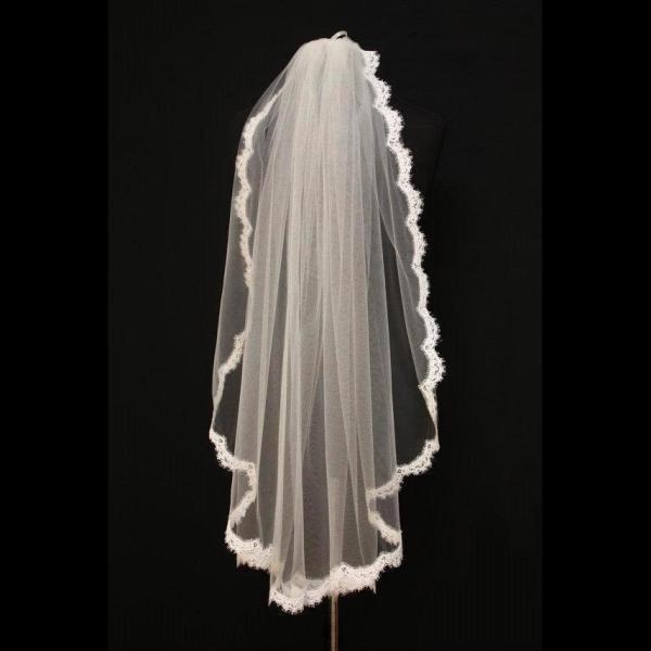 Elegant Customized Wholesale Appliqued Lace Tulle Bridal Wedding White Veil With Hair Comb